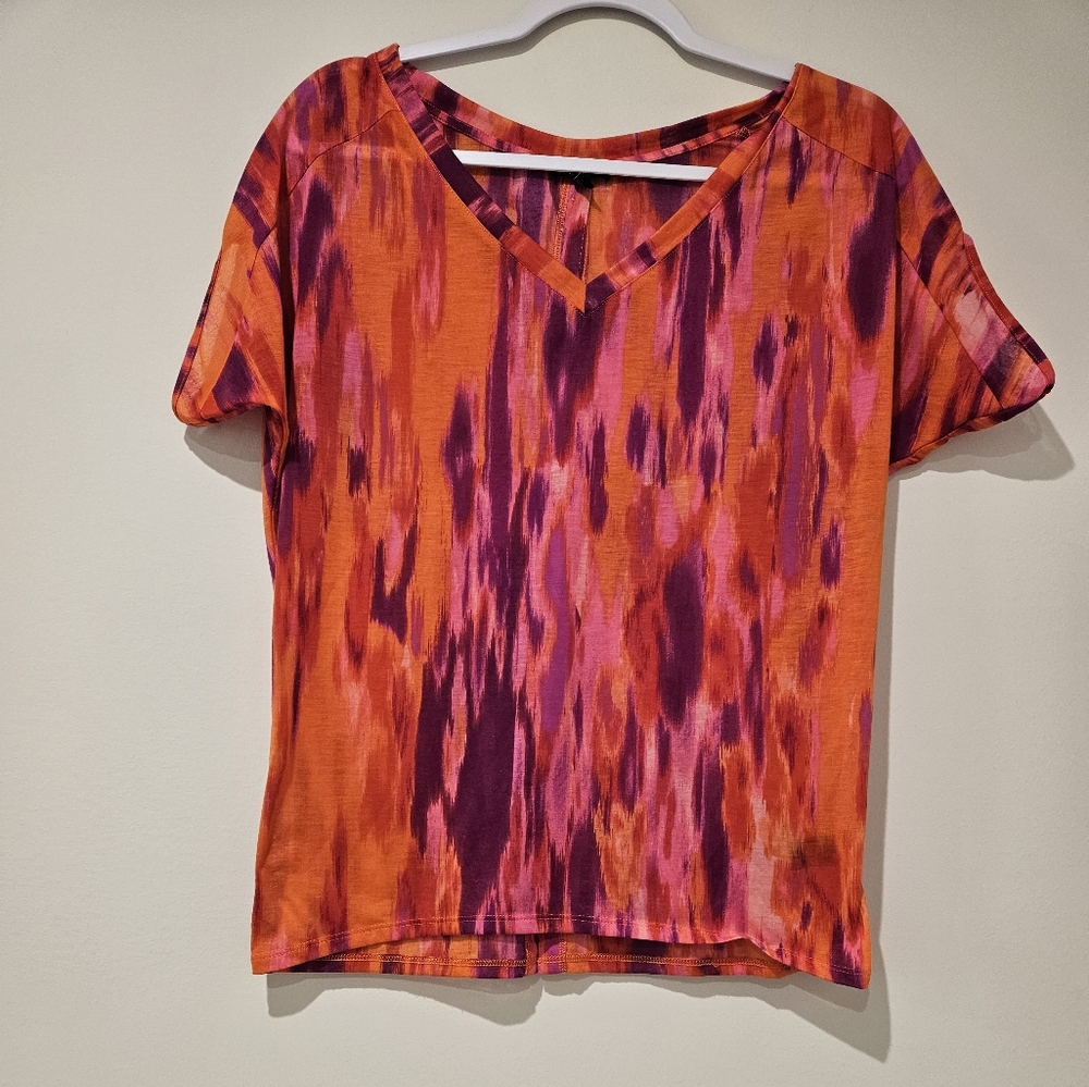 Express Orange and Purple Graphic Blouse, Size XS